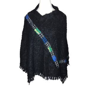 Canvasbacks Vintage Fringed Boucle Poncho-Size M/L-Silk, Cashmere,& Wool Blend